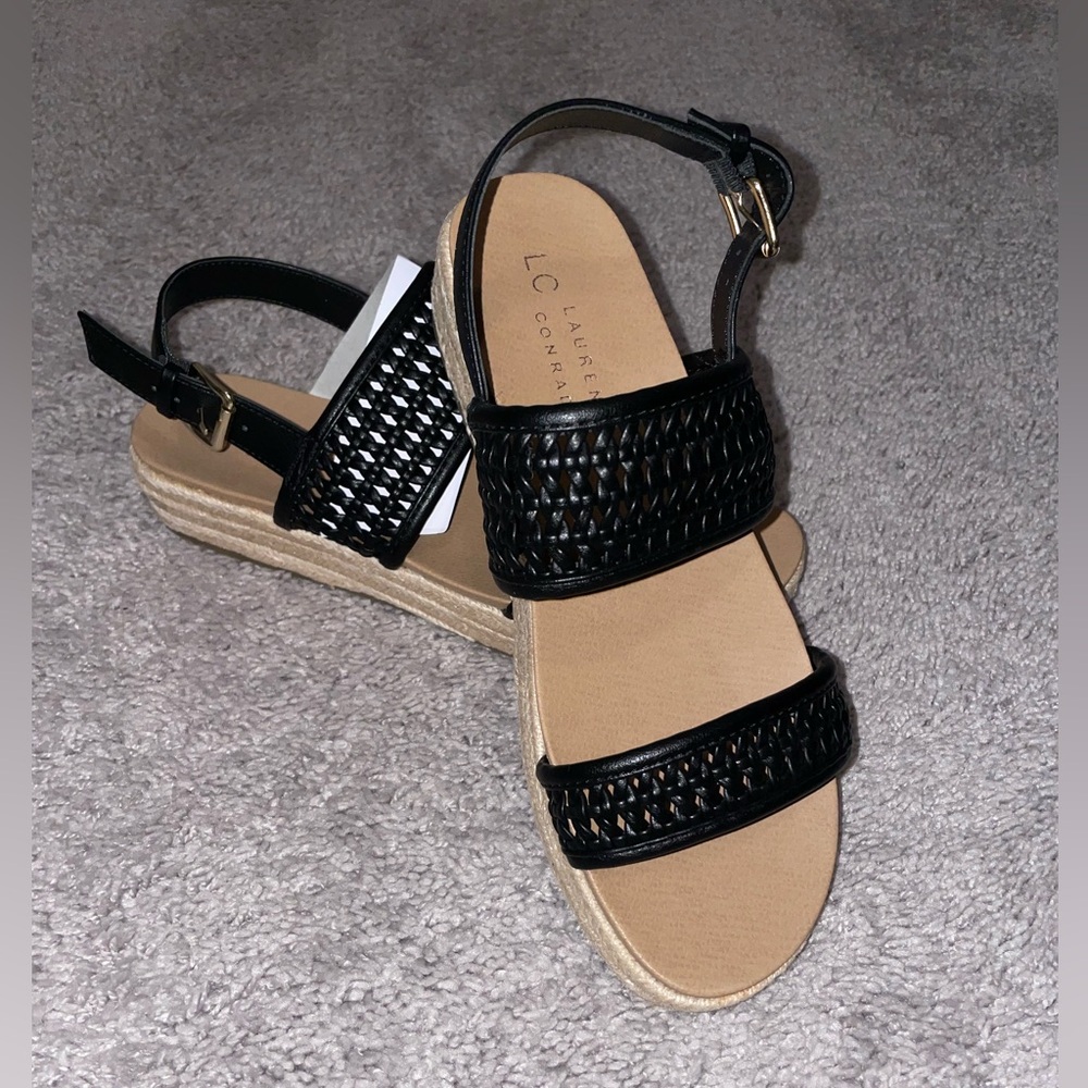 LC Lauren Conrad Black Woven Espadrille Sandals